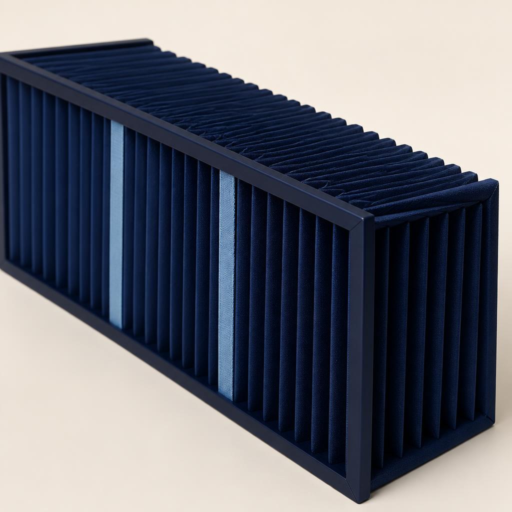Pleated dark navy air filter media